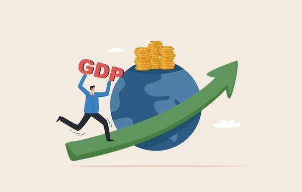 Gross Domestic Product Growth Gdp Arrow Chart Globe Stacks Money — Photo