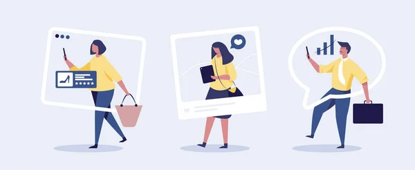 People Looking Phone Social Media Concept Illustration Free Vector — Stok Foto