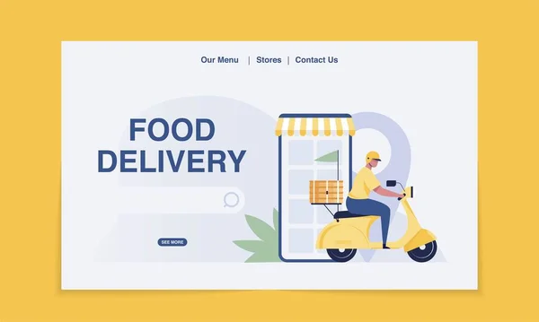 Delivery Landing Page Food Delivery Scooter Vector Illustration — Foto Stock