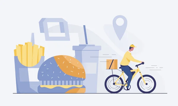 Cyclist Delivering Food Customers Fast Food Burger Vector Illustration — Stok fotoğraf