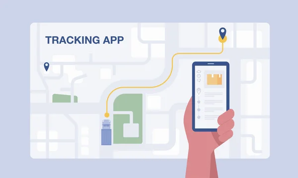 Customer using mobile app for tracking order delivery. vector illustration.
