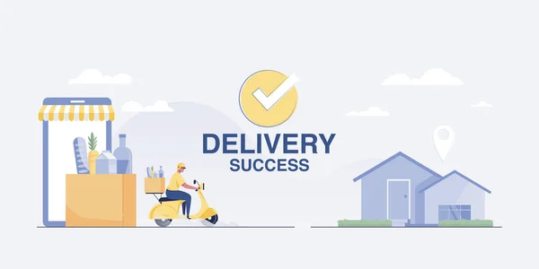 Delivery Success Illustration Delivery Service Customers Homes Scooter Vector Illustration — Foto Stock