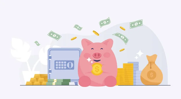Happy Pink Piggy Bank Saving Investment Safes Vector Illustration — 스톡 사진