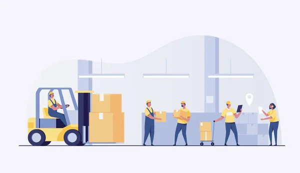 Delivery Team Large Warehouse Move Box Girl List Concept Moving — Stok fotoğraf