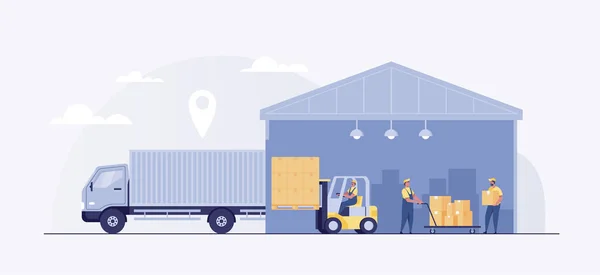 Logistics Warehouse Loading Truck Working Forklift Vector Illustration — Stockfoto