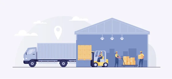 Logistics Warehouse Loading Truck Working Forklift Vector Illustration — 스톡 사진