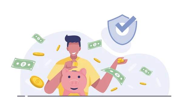 Happy Man Holds Piggy Bank Concept Saving Finances — Stockfoto