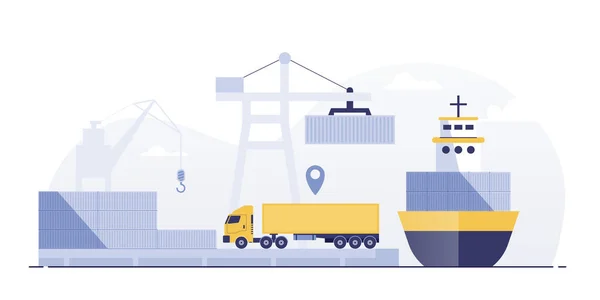 Häfen Mit Frachtschiffen Und Containern Arbeiten Mit Kran — Stockfoto