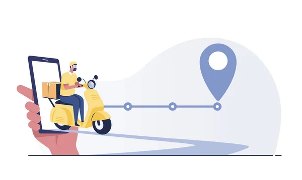 Online Delivery Services Tracking App Scooter Package Mobile Phone — Stockfoto