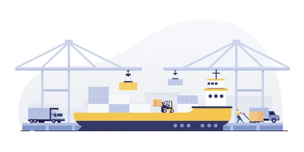 Portar Med Lastfartyg Och Behållare Arbeta Med Kran — Stockfoto