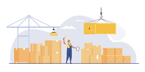 Warehouseman Checklist Container Loading — Zdjęcie stockowe