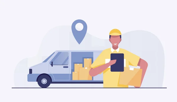 Logistics Worker Courier Loading Truck — Zdjęcie stockowe