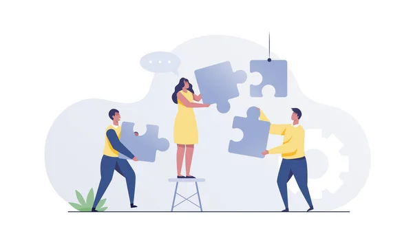 Business People Holding Big Jigsaw Puzzle Piece Teamwork Business Cooperation — Stok Foto
