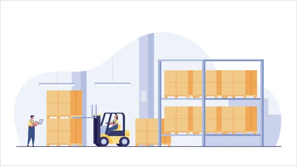 Forklift truck in warehouse. vector illustration