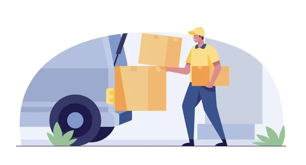Delivery Service Concept Cargo Van Courier —  Fotos de Stock