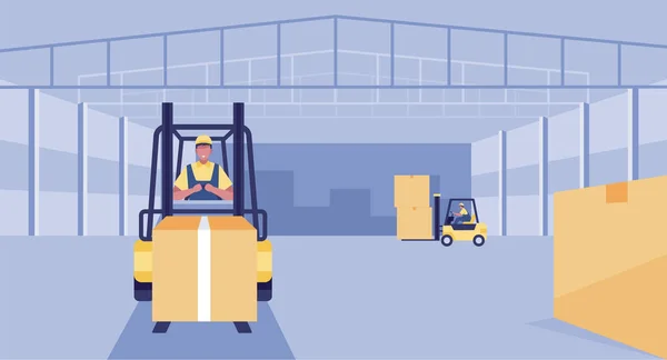 Man Driving Forklift Loader Pallet Truck Warehouse Robot Car Parcel — ストック写真