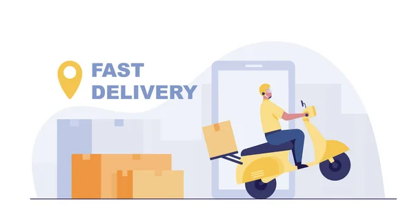 Fast Delivery Scooter Mobile Smartphone Commerce Concept — 스톡 사진