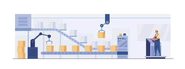 Automated Sorting Product Control Warehouse Conveyors Industrial Robots Vector Illustration — Zdjęcie stockowe