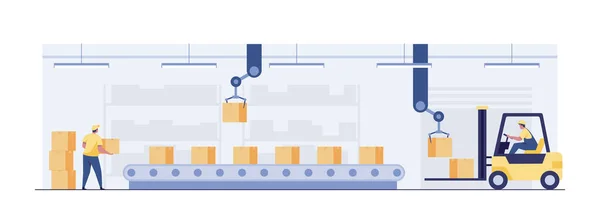 Automated Sorting Product Control Warehouse Conveyors Industrial Robots Vector Illustration — Foto Stock