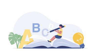 Boy studying languages. Education Concept.
