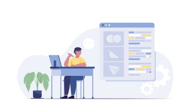 Boy studying at home. online education concept.