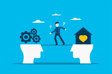 Work life balance as career or family relationship scales concept. Choose between passion, love versus job, money, professional management.