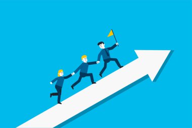 Hedefe ulaşmak için takım çalışması, yükselen büyüme oku ve kariyer geliştirme kavramı için liderlik