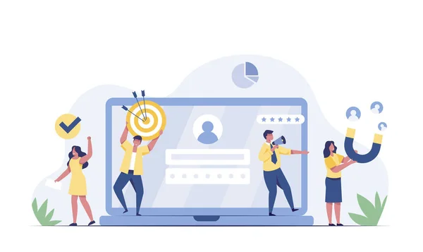 Digital Marketing Team Laptops Business Analytics Customer Targeting Web Banner — Stockfoto