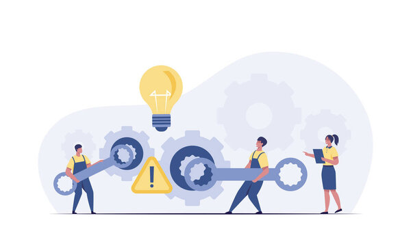 Technical support team dispatcher and engineers troubleshoot problems.