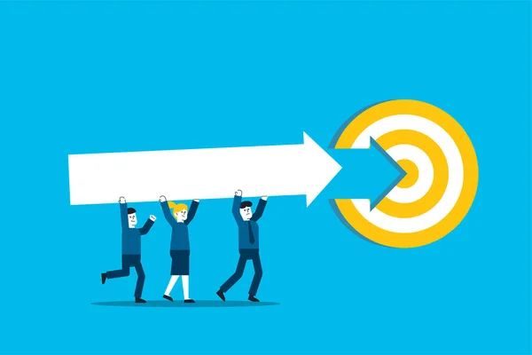 stock image Business people hold arrows to move forward. Business growth and success. Teamwork and team building. Cooperation interaction. Collaboration teamwork. Business concept. vector illustration