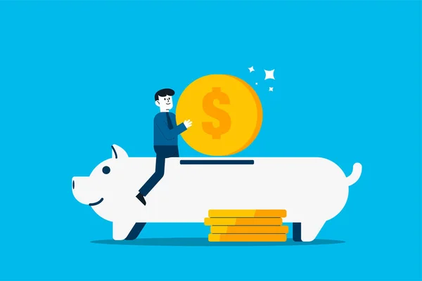 Businessman Character Putting Money Piggy Bank Savings Concept — Fotografia de Stock