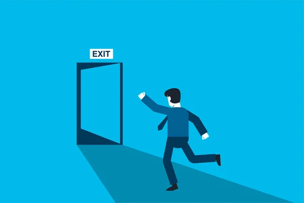 Businessman Run Open Exit Door Emergency Escape Evacuation Office Vector — Stock Photo, Image