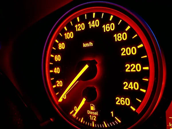 Car Speedometer Dashboard Night — Stock Photo, Image