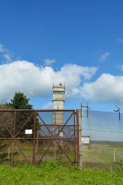 Barbed Wire Fence Border Watchtower Former Gdr Border Fortification Three — Stock Photo, Image