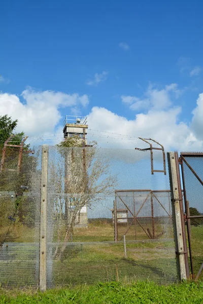 Barbed Wire Fence Border Watchtower Former Gdr Border Fortification Three — Stok fotoğraf