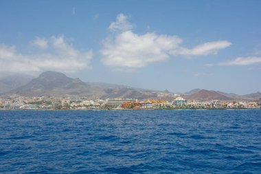 Coastline with town and mountains of the south coast of the Canary Island of Tenerife, Los Cristianos, Spain, Europe
