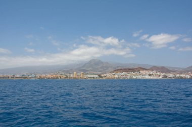 Coastline with town and mountains of the south coast of the Canary Island of Tenerife, Los Cristianos, Spain, Europe