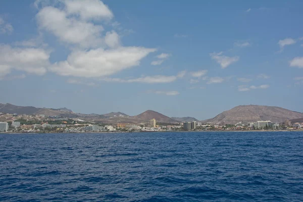 Coastline with town and mountains of the south coast of the Canary Island of Tenerife, Los Cristianos, Spain, Europe