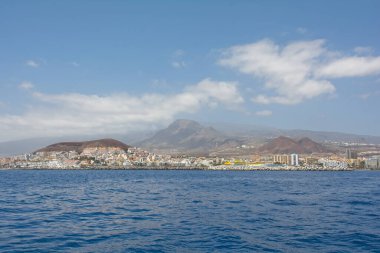 Coastline with town and mountains of the south coast of the Canary Island of Tenerife, Los Cristianos, Spain, Europe