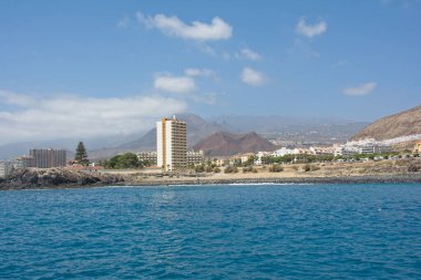 Coastline with town and mountains of the south coast of the Canary Island of Tenerife, Los Cristianos, Spain, Europe