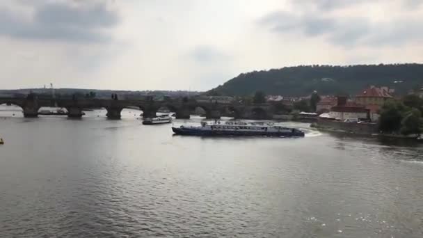 Panorama Del Centro Storico Praga Fiume Vlatva Praga Ponte Carlo — Video Stock