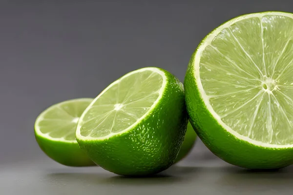 Stüdyo ışıklarının altında kesilmiş kireç fotoğrafı, limonu yakın plan kes.