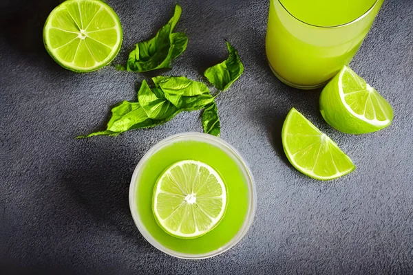 Photo Cut Lime Lime Juice Studio Lighting — Stock Photo, Image