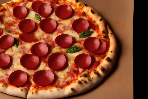 Tiro Close Deliciosa Pizza Pepperoni Suculenta Item Fast Food Gorduroso — Fotografia de Stock
