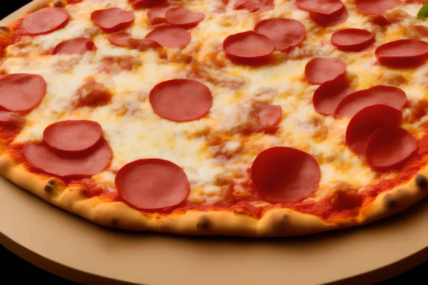 Tiro Close Pizza Pepperoni Suculenta Gostosa Com Queijo Fast Food — Fotografia de Stock