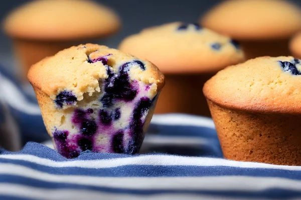 Sappige Lekkere Bosbessen Muffins Calorierijk Gebakken Voedsel Zoet Zoet — Stockfoto