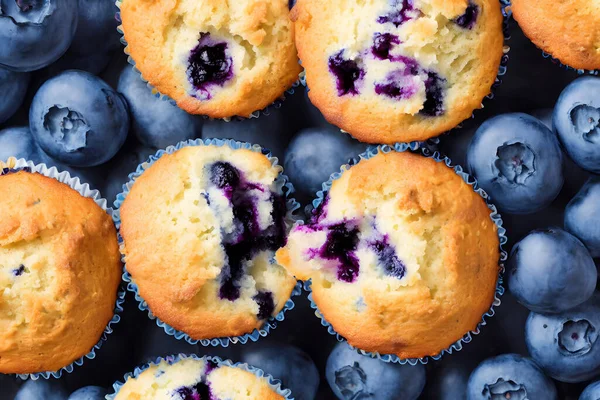 Muffin Succosi Gustosi Mirtilli Cibo Forno Alto Contenuto Calorico Dolce — Foto Stock