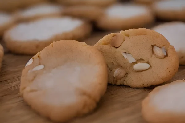 Biscoitos Amêndoa Saborosos Comida Assada Refeição Leve Doce Sobremesa — Fotografia de Stock