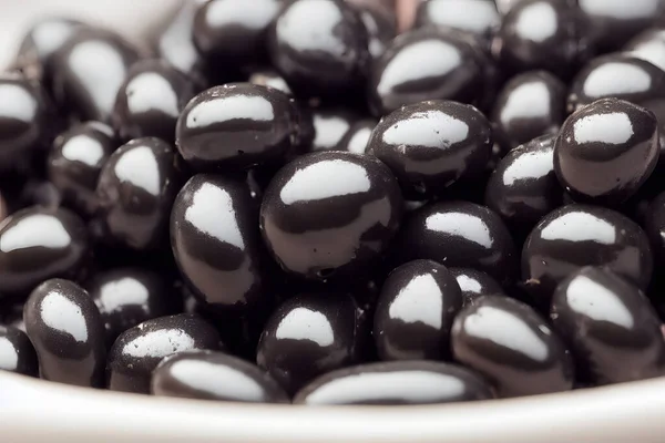 Schwarze Oliven Leckeres Frühstücksgericht Ölige Gesunde Zwischenmahlzeit Lebensmittelzutat — Stockfoto