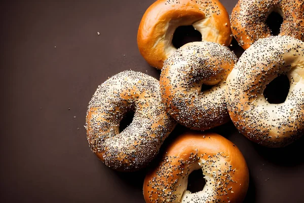 Lezzetli simit, fırında yemek, kahvaltı için fast food.